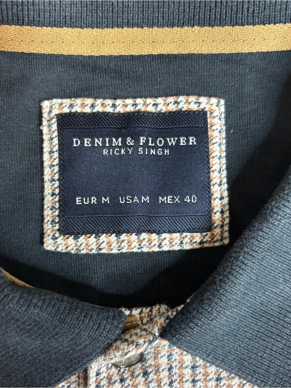 Denim & Flower Ricky Singh Preppy Mod Houndstooth Polo Shirt M - Picture 2 of 10
